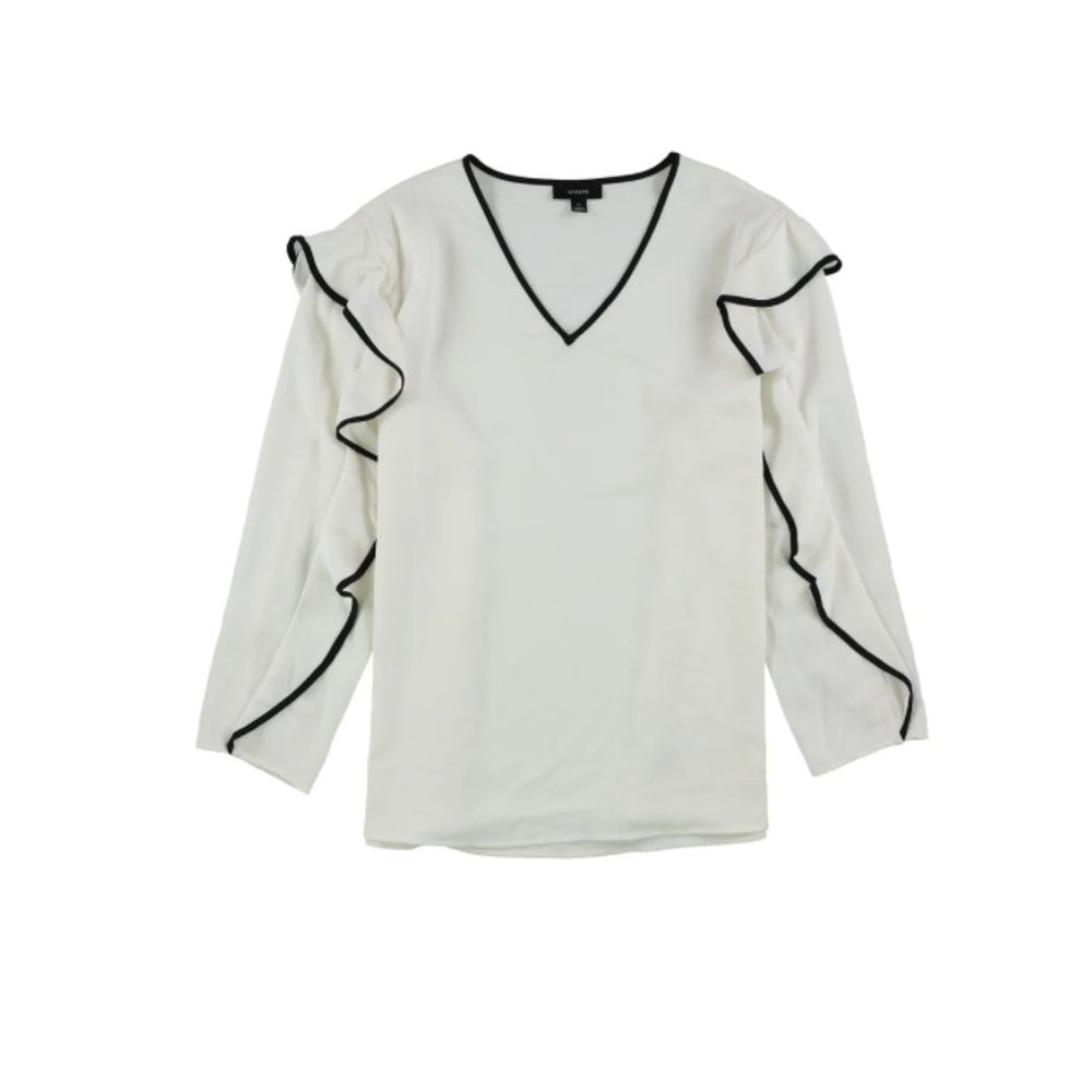 Alfani Women's Petite Piped Ruffle Sleeve Top PL - Picture 3 of 13